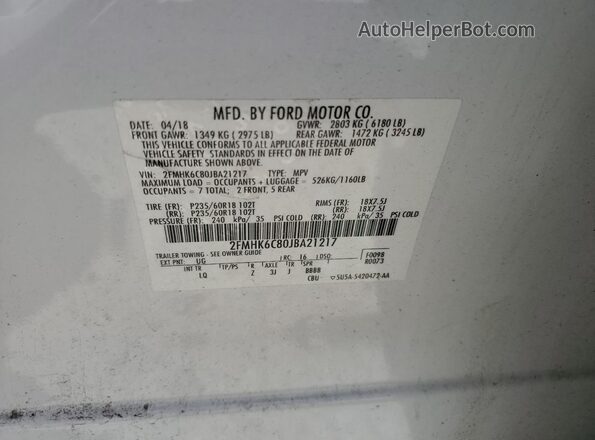 2FMHK6C80JBA21217 2018 FORD FLEX White 