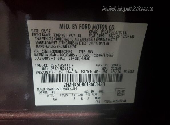 2FMHK6D80JBA03430 2018 FORD FLEX Burgundy 