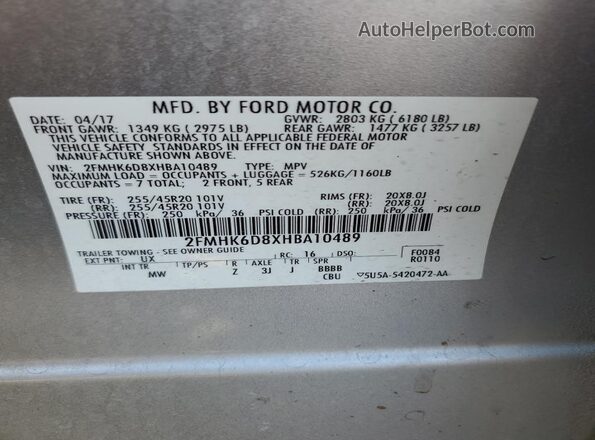 2FMHK6D8XHBA10489 2017 FORD FLEX Silver 