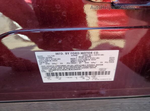 2FMPK3J9XLBA34047 2020 FORD EDGE Maroon სალონის 360-გრადუსიანი ხედი