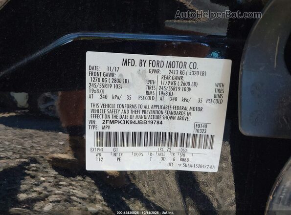 2FMPK3K94JBB19784 2018 FORD EDGE Black 