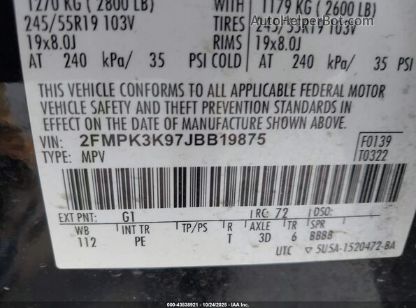 2FMPK3K97JBB19875 2018 FORD EDGE Черный 