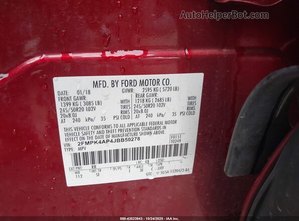 2FMPK4AP4JBB50278 2018 FORD EDGE Красный 