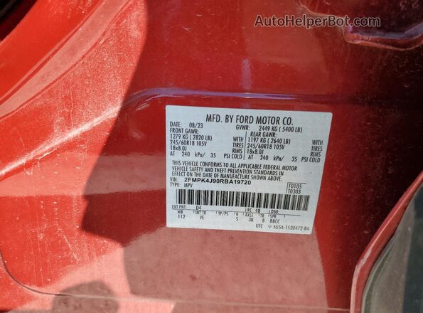 2FMPK4J90RBA19720 2024 FORD EDGE Burgundy Widok naklejki z numerem VIN