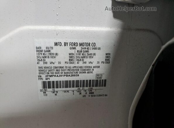 2FMPK4J91PBA28939 2023 FORD EDGE White 
