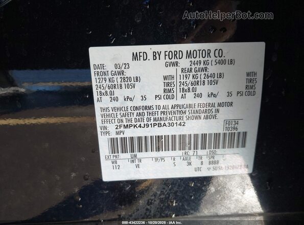 2FMPK4J91PBA30142 2023 FORD EDGE Black Շարժիչի բաժամունքի տեսք