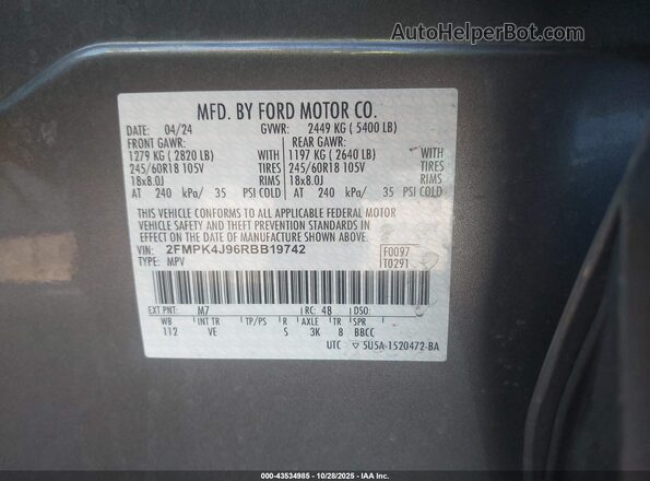 2FMPK4J96RBB19742 2024 FORD EDGE Gray ძრავის განყოფილების ხედი