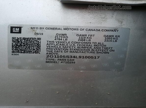 2G1105S34L9100517 2020 CHEVROLET IMPALA Silver ძრავის განყოფილების ხედი