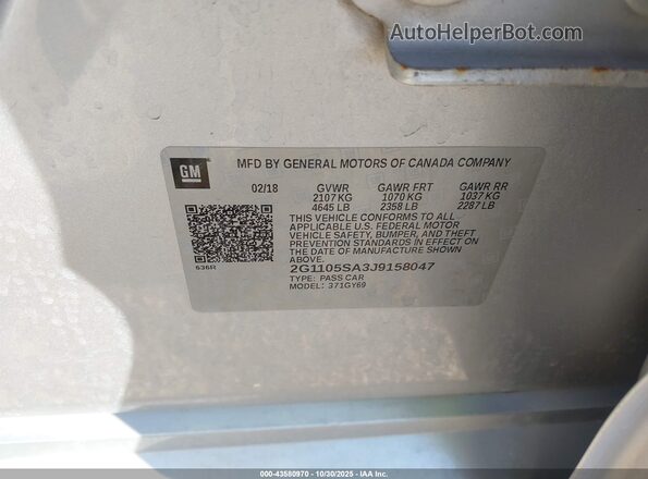 2G1105SA3J9158047 2018 CHEVROLET IMPALA Silver 