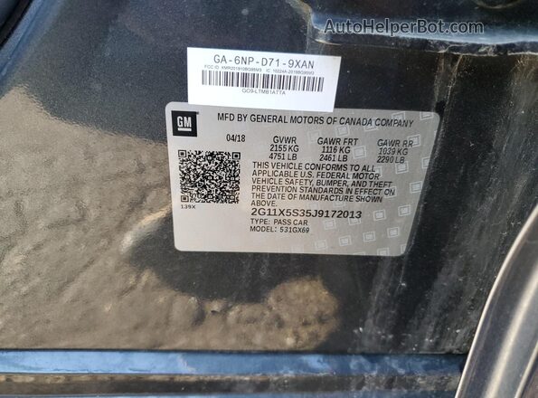 2G11X5S35J9172013 2018 CHEVROLET IMPALA Charcoal 