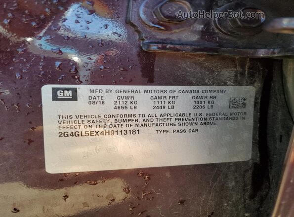 2G4GL5EX4H9113181 2017 BUICK REGAL Maroon 