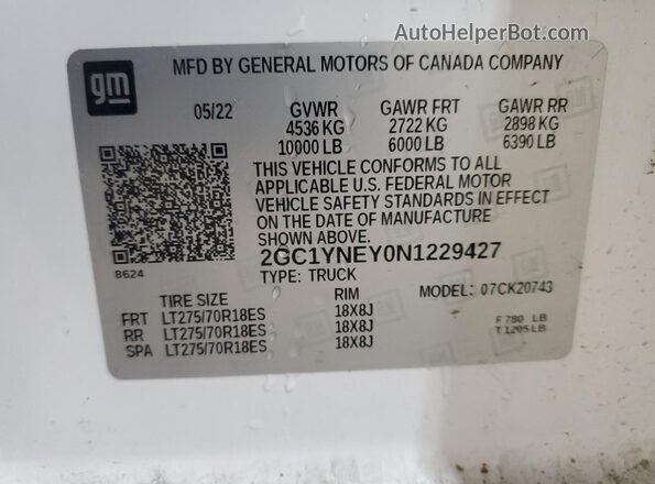 2GC1YNEY0N1229427 2022 CHEVROLET SILVERADO White Vista del compartimento del motor