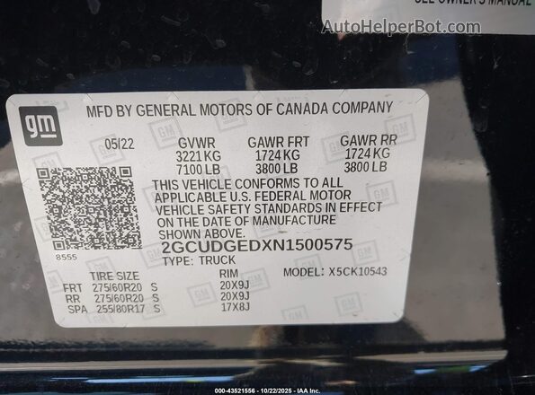 2GCUDGEDXN1500575 2022 CHEVROLET SILVERADO Black Engine compartment view