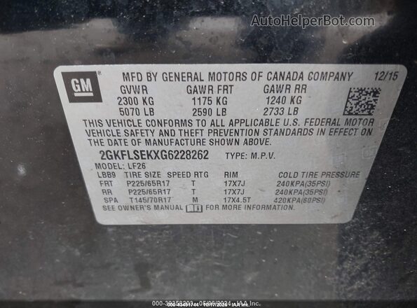 2GKFLSEKXG6228262 2016 GMC TERRAIN Black Widok komory silnika