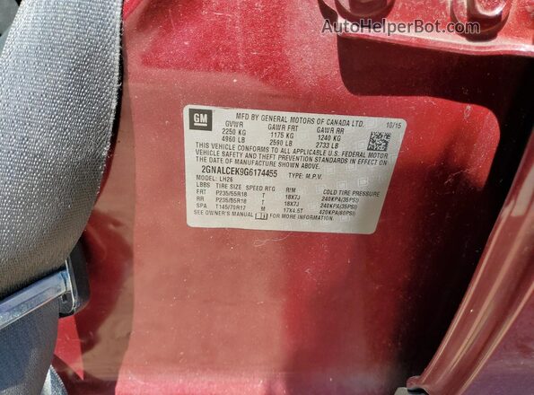 2GNALCEK9G6174455 2016 CHEVROLET EQUINOX Maroon 