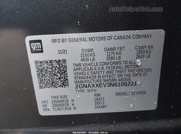 2GNAXXEV3N6106221 2022 CHEVROLET EQUINOX Black Widok komory silnika