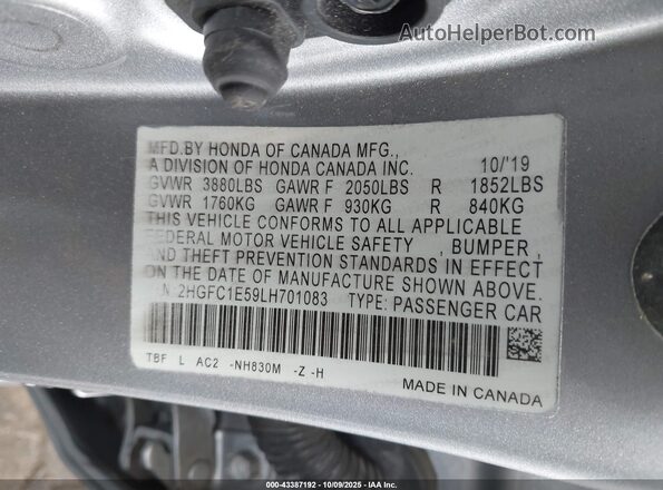 2HGFC1E59LH701083 2020 HONDA CIVIC Silver Widok komory silnika