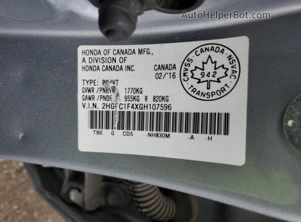 2HGFC1F4XGH107596 2016 HONDA CIVIC Silver Widok komory silnika