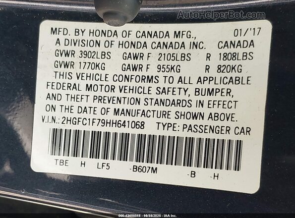 2HGFC1F79HH641068 2017 HONDA CIVIC Blue 