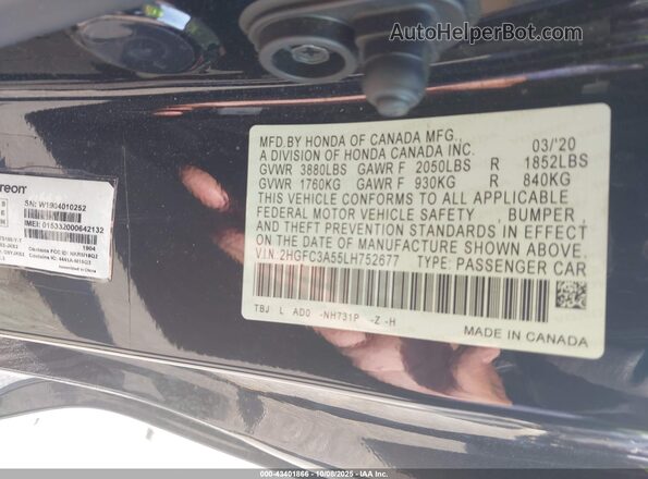 2HGFC3A55LH752677 2020 HONDA CIVIC Black Engine compartment view