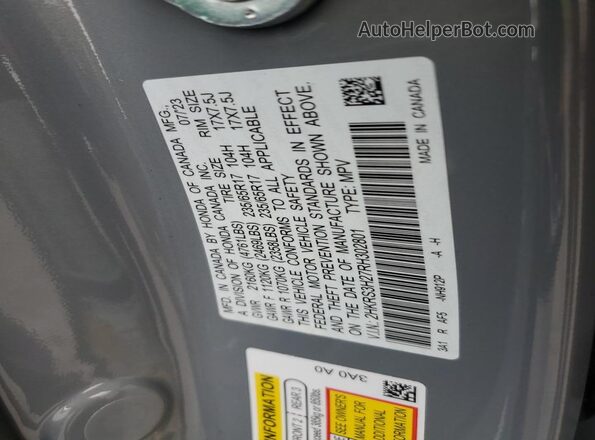 2HKRS3H27RH302801 2024 HONDA CR-V Gray Vista interior de 360 grados
