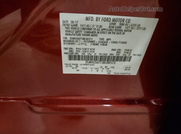 2LMHJ5AT7JBL00513 2018 LINCOLN MKT Red Widok naklejki z numerem VIN