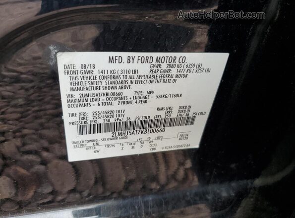 2LMHJ5AT7KBL00660 2019 LINCOLN MKT Black Widok naklejki z numerem VIN