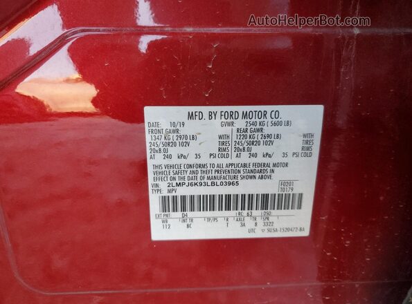 2LMPJ6K93LBL03965 2020 LINCOLN NAUTILUS Maroon 