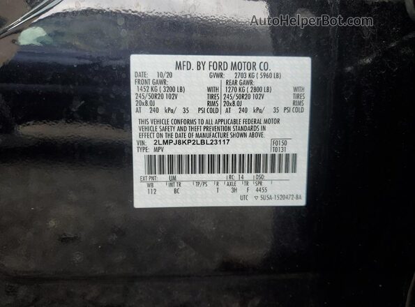 2LMPJ8KP2LBL23117 2020 LINCOLN NAUTILUS Black VIN sticker view