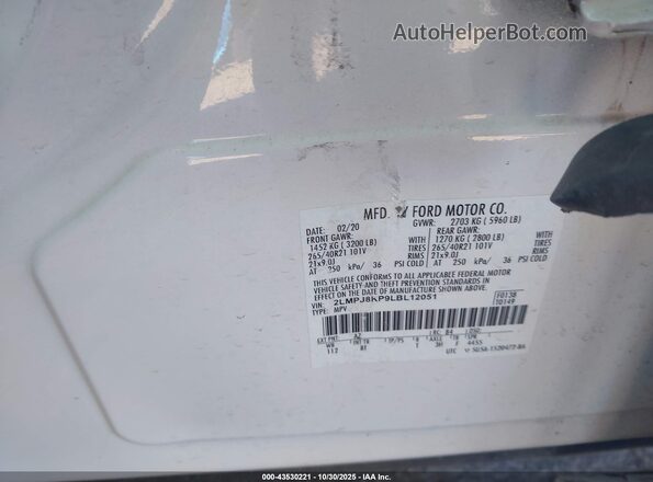 2LMPJ8KP9LBL12051 2020 LINCOLN NAUTILUS White Вид підкапотного простору