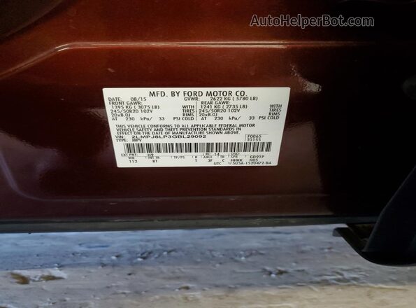 2LMPJ8LP3GBL29092 2016 LINCOLN MKX Brown VIN კოდის სტიკერის ხედი