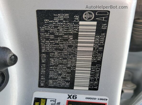 2T1BURHE2JC071015 2018 TOYOTA LL Silver 