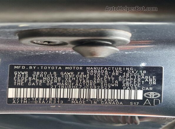 2T1BURHE7JC092927 2018 TOYOTA LL Gray 