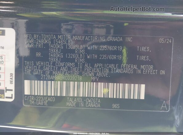2T2BAMBA9RC039218 2024 LEXUS RX 350 Black Вид підкапотного простору