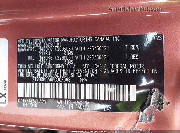 2T2BBMCA0PC007668 2023 LEXUS RX 350H Коричневый Вид подкапотного пространства