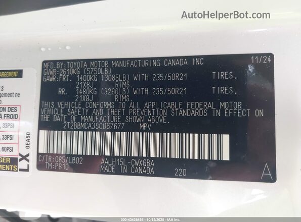 2T2BBMCA3SC067677 2025 LEXUS RX 350H White Вид підкапотного простору