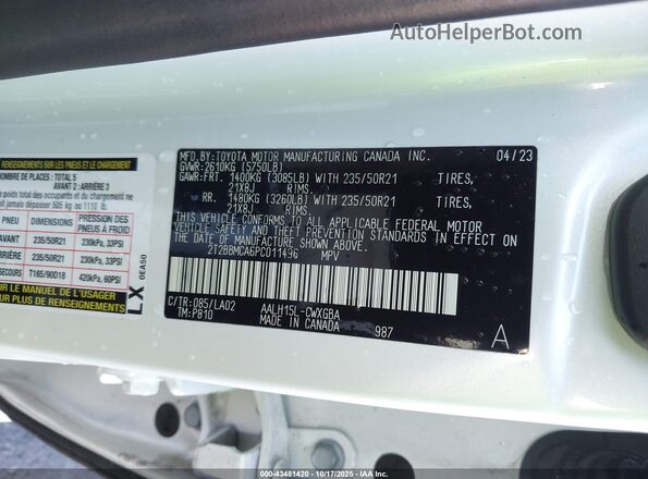 2T2BBMCA6PC011496 2023 LEXUS RX 350H White ძრავის განყოფილების ხედი