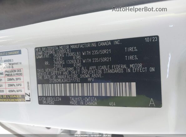 2T2BCMEA3RC011792 2024 LEXUS RX 500H White ძრავის განყოფილების ხედი
