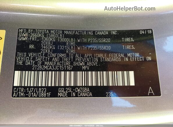 2T2BZMCA3JC151167 2018 LEXUS RX 350 Silver Вид підкапотного простору