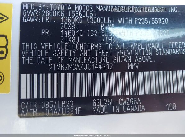 2T2BZMCA7JC144612 2018 LEXUS RX 350 White Вид підкапотного простору