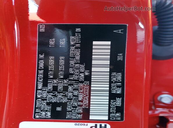 2T2GDCAZ5SC030150 2025 LEXUS NX Red Widok naklejki z numerem VIN