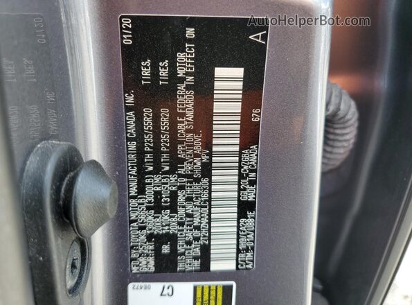 2T2HZMAA0LC166306 2020 LEXUS RX Gray Вид наклейки з VIN-кодом