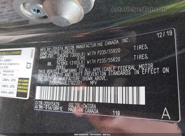 2T2HZMAA8LC162391 2020 LEXUS RX 350 Black ძრავის განყოფილების ხედი