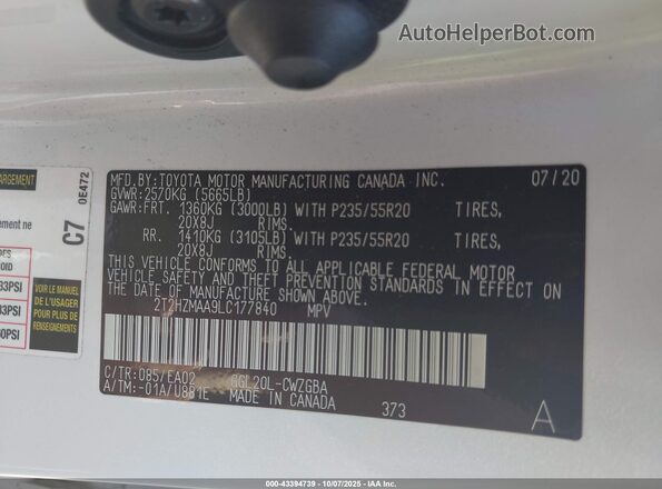 2T2HZMAA9LC177840 2020 LEXUS RX 350 White Вид підкапотного простору