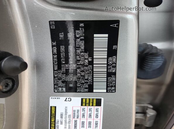 2T2HZMDA3LC241558 2020 LEXUS RX Silver VIN կոդի պիտակի տեսք