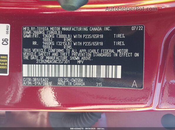 2T2HZMDA5NC357301 2022 LEXUS RX 350 Красный Вид подкапотного пространства