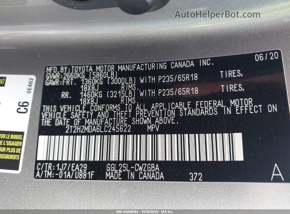 2T2HZMDA6LC245622 2020 LEXUS RX 350 Gold Widok komory silnika