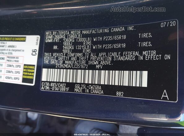 2T2HZMDA7LC251672 2020 LEXUS RX 350 Dark Blue Vista del compartimento del motor