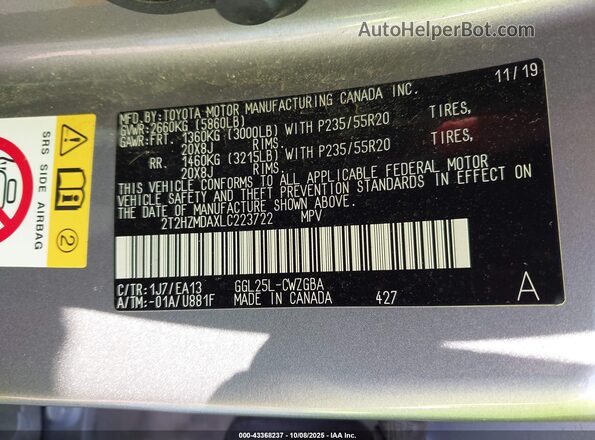 2T2HZMDAXLC223722 2020 LEXUS RX 350 Champagne Вид подкапотного пространства