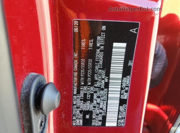 2T2JGMDA4LC052926 2020 LEXUS RX Red VIN კოდის სტიკერის ხედი